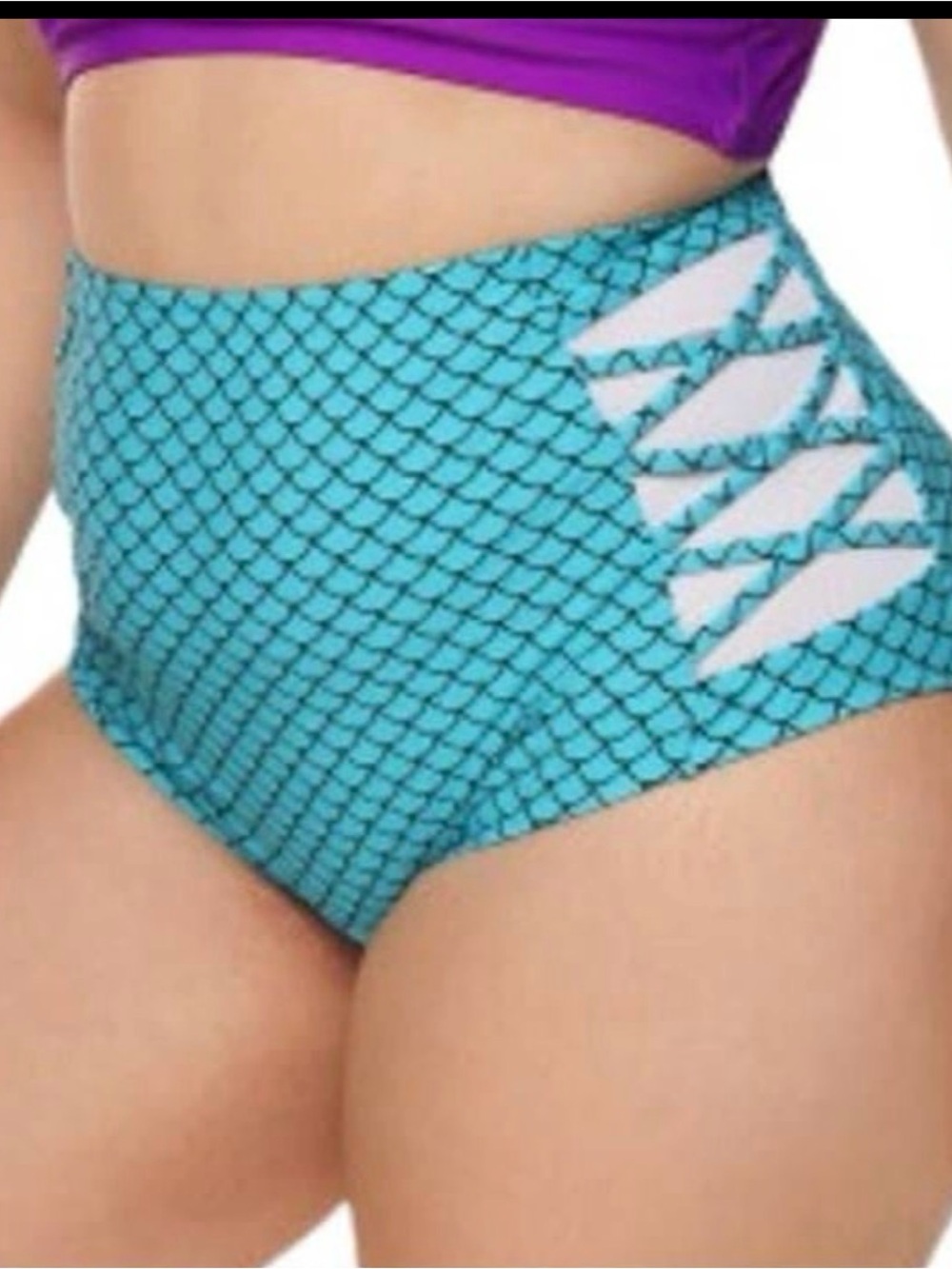High-Waist Mermaid Scale Bikini Bottoms in Teal